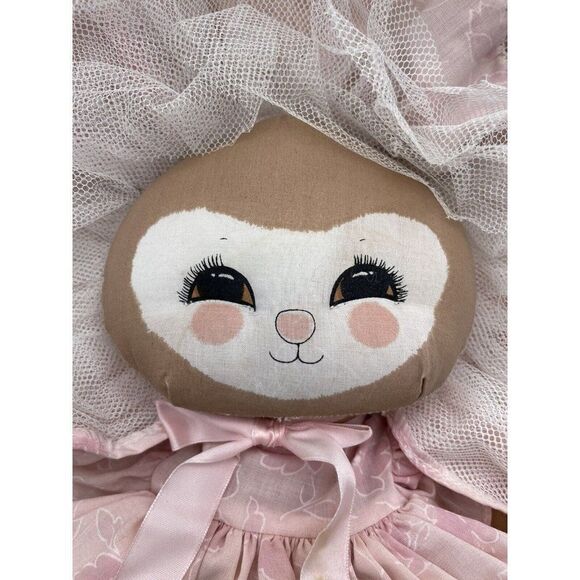 Vintage Applause Dolly Bunny Fabric Plush Doll Pink Dress Tulle Bonnet Easter - Picture 4 of 15